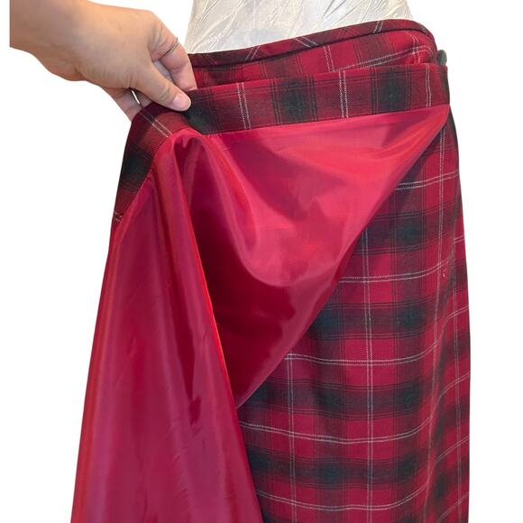 Liz Clairborne Wool Wrap Skirt Womens Sz 12 Red Gray Tartan Academia Romantic - Picture 8 of 15